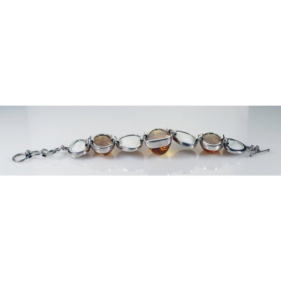 Big Chunky Amber Sterling Silver Link Bracelet - Picture 4 of 5